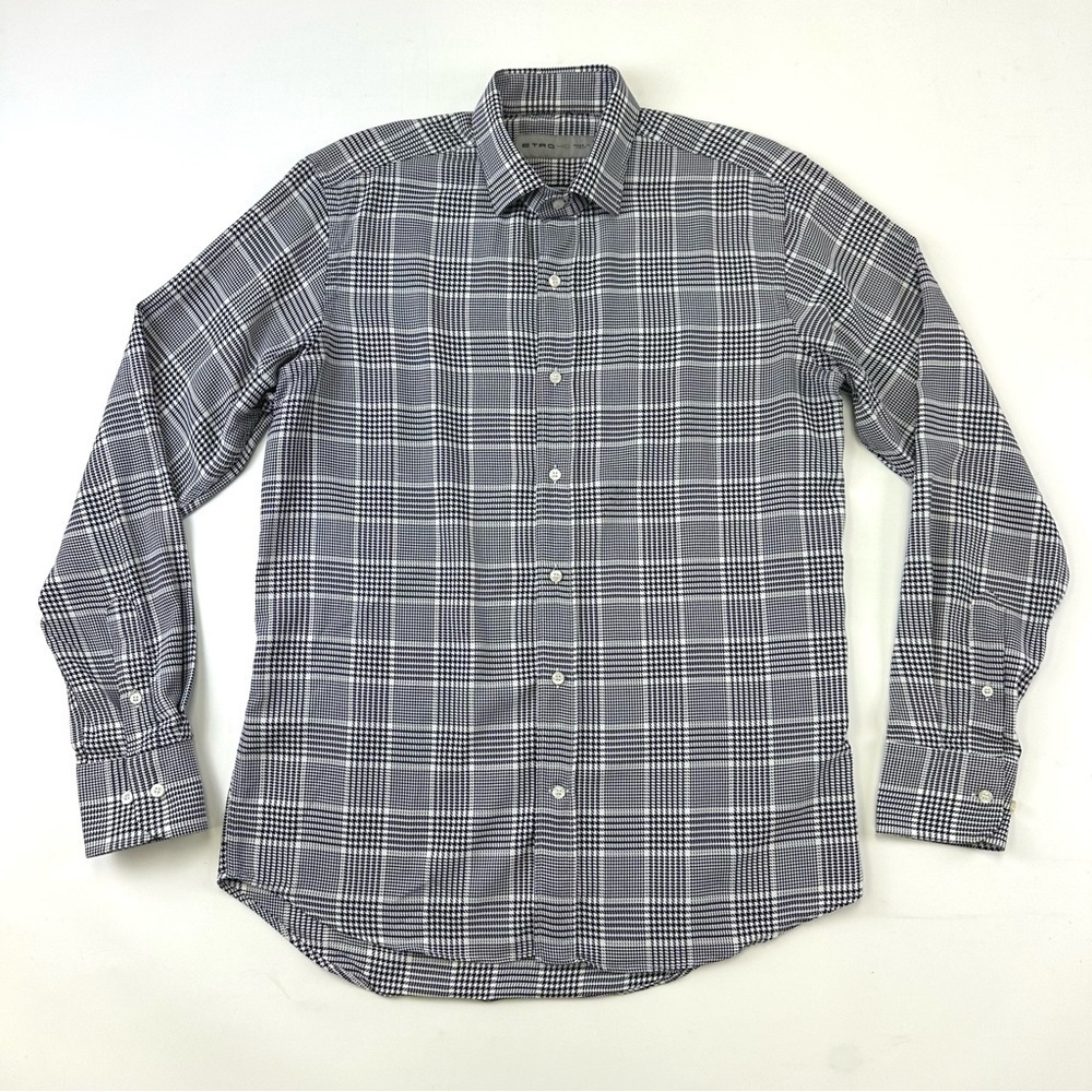 Etro cotton button down shirt black white glencheck long sleeve Medium office